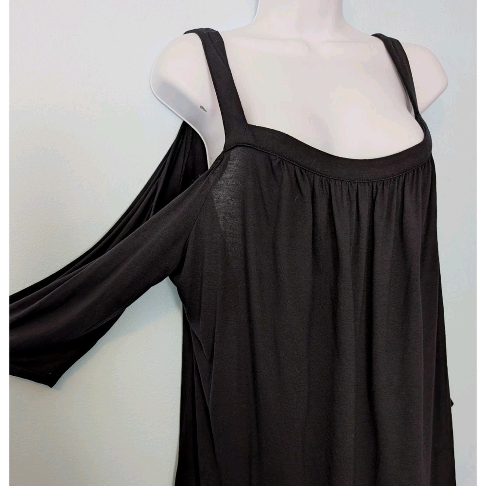 Sejour Cold Shoulder Top Women's 1X Black Stretch Flowy Plus Size Strappy